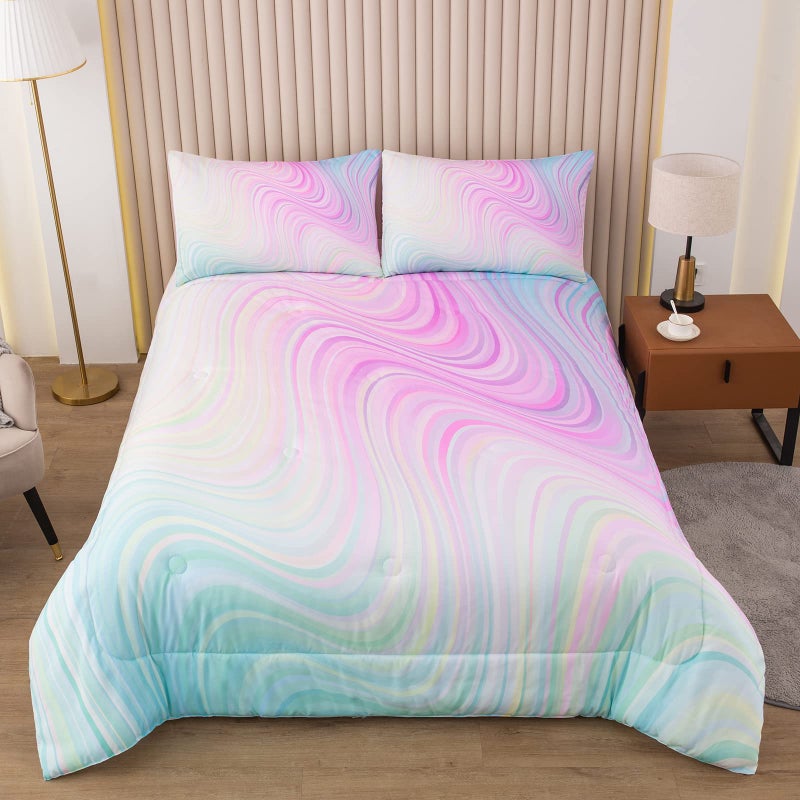 Bodhi Tie Dye Marbling Comforter Set - Colorful Marble Teen Girl Bedding - Watercolor Pastel Pink Blue Purple - 2 Piece Bright Girly Comforter (Twin) - Image 3